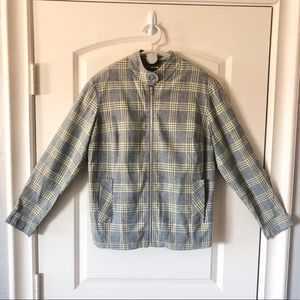 VTG Jantzen Plaid Harrington Jacket L Gray Yellow Light Zipper Bomber Coat USA